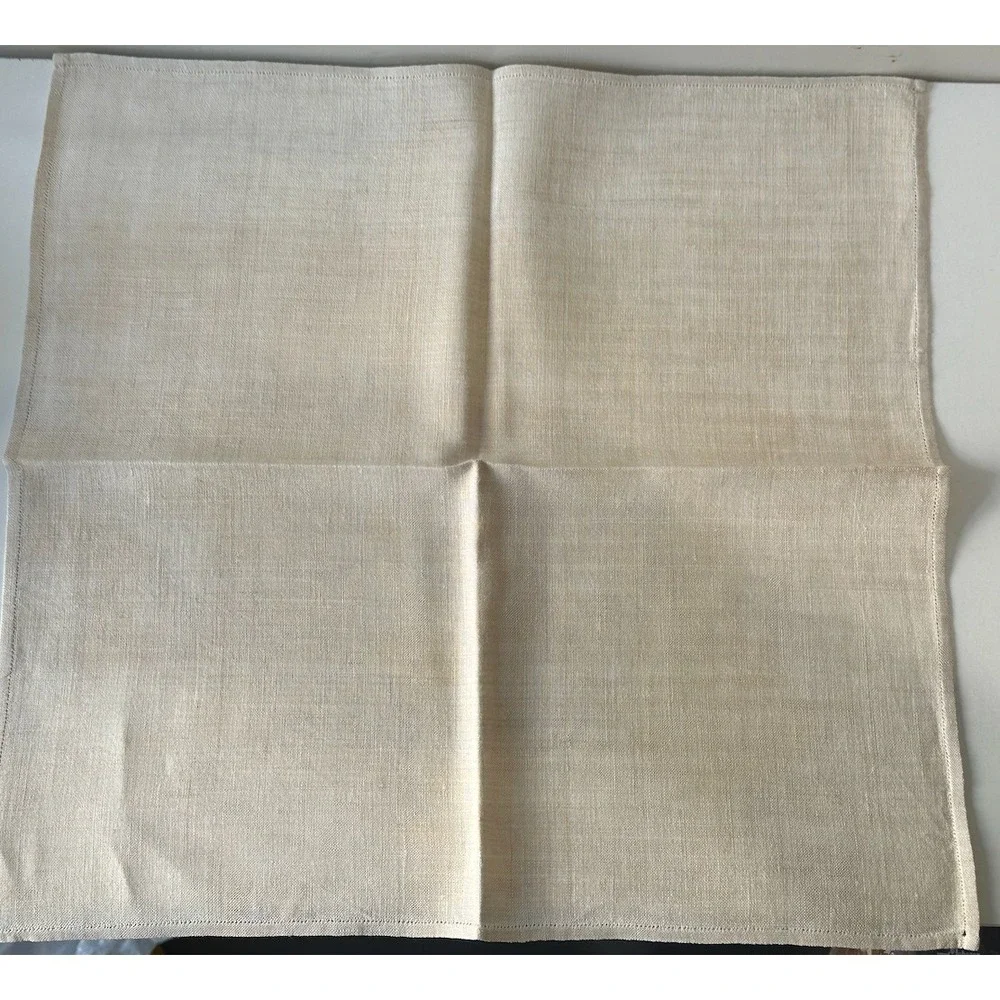 Solid Beige Linen Blend Square Napkin Cloth Hemmed Edges Set of 8